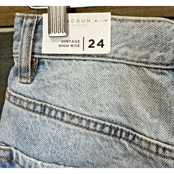 PacSun Women’s Vintage High Rise Distressed Denim Shorts Size 24 Button Fly Lght - Picture 4 of 4